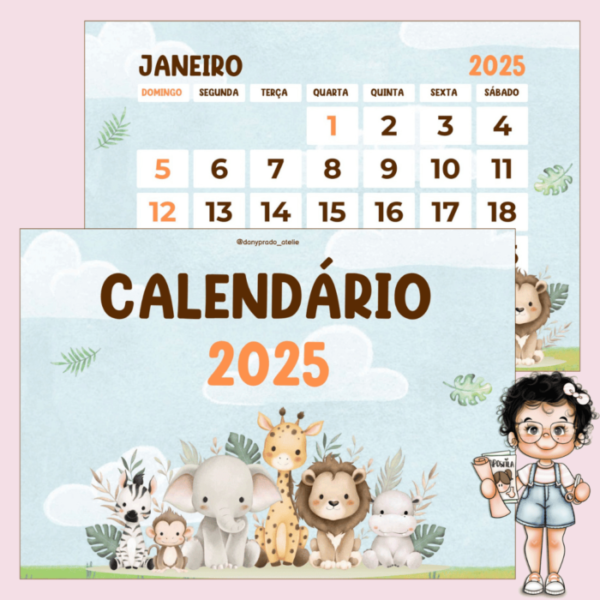 Calendário 2025 Tema Safari