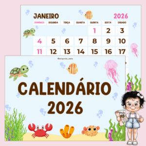 Calendário 2026 Tema Fundo do Mar